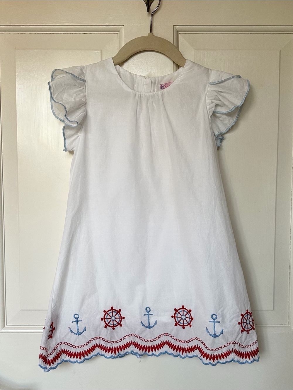 Sweet Charlotte Girls' Size 5 White Nautical Anchor Embroidered Dress